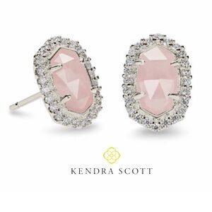 Kendra Scott Silver Cade Stud Earrings in Rose Quartz NWT